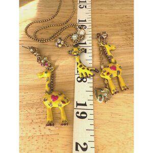 Betsey Johnson "A Day At The Zoo" Giraffe Necklace & Earrings Set RARE
